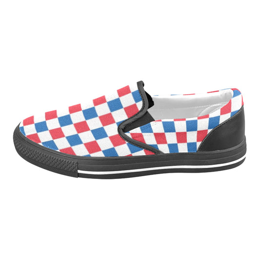 USA/American Flag Inspired Checkered Pattern Men's Slip-on Canvas Shoes (Model 019)