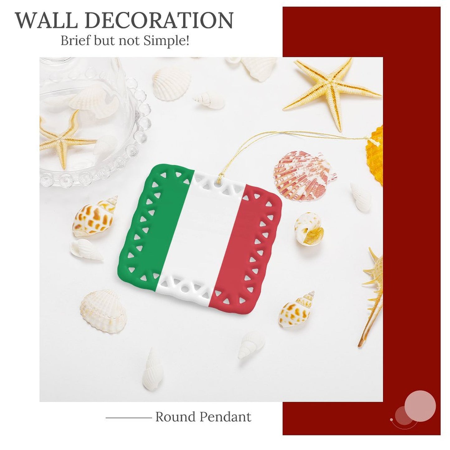 Italy Flag Inspired Square Ceramic Ornament Made in the USA