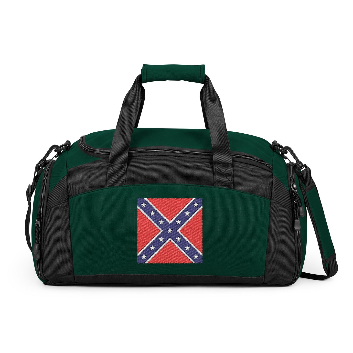 Confederate Battle Flag Gym Bag — Black Duffle with Embroidered Confederate Battle Flag