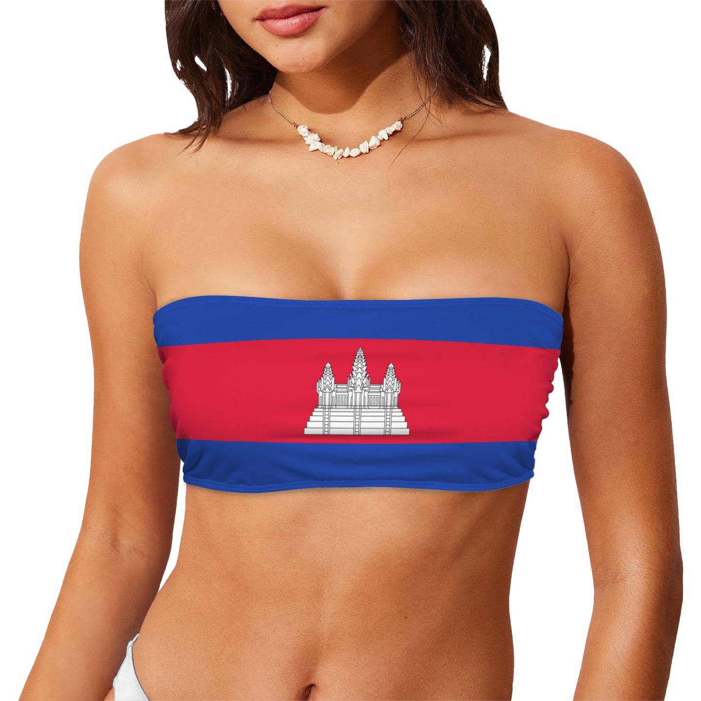 Cambodia Flag Inspired Bandeau Tube Bikini Top