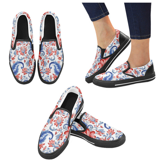 USA/Amerrican Flag Inspired Floral Pattern Paisley Men's Slip-on Canvas Shoes