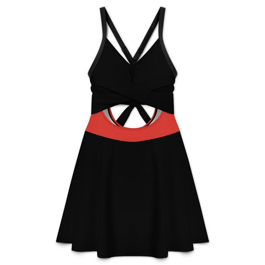 Thin Red Line Flag Inspired Style-2 Women's V-neck One-piece Swimsuit with Cutout