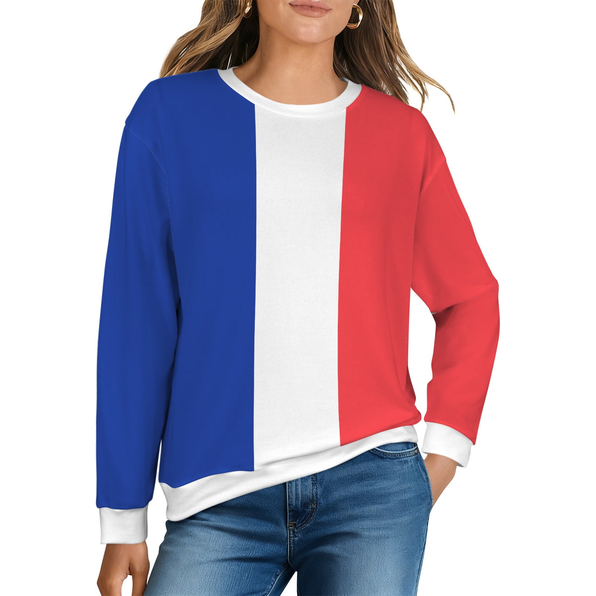 France Flag Inspired Women's Crew Neck Sweater Printed in the USA