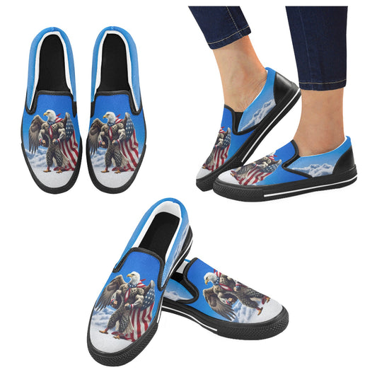 USA/American Flag Inspired Eagle on Clouds Slip-on Canvas Men's Shoes (Model019)(Two Shoes With Different Printing)