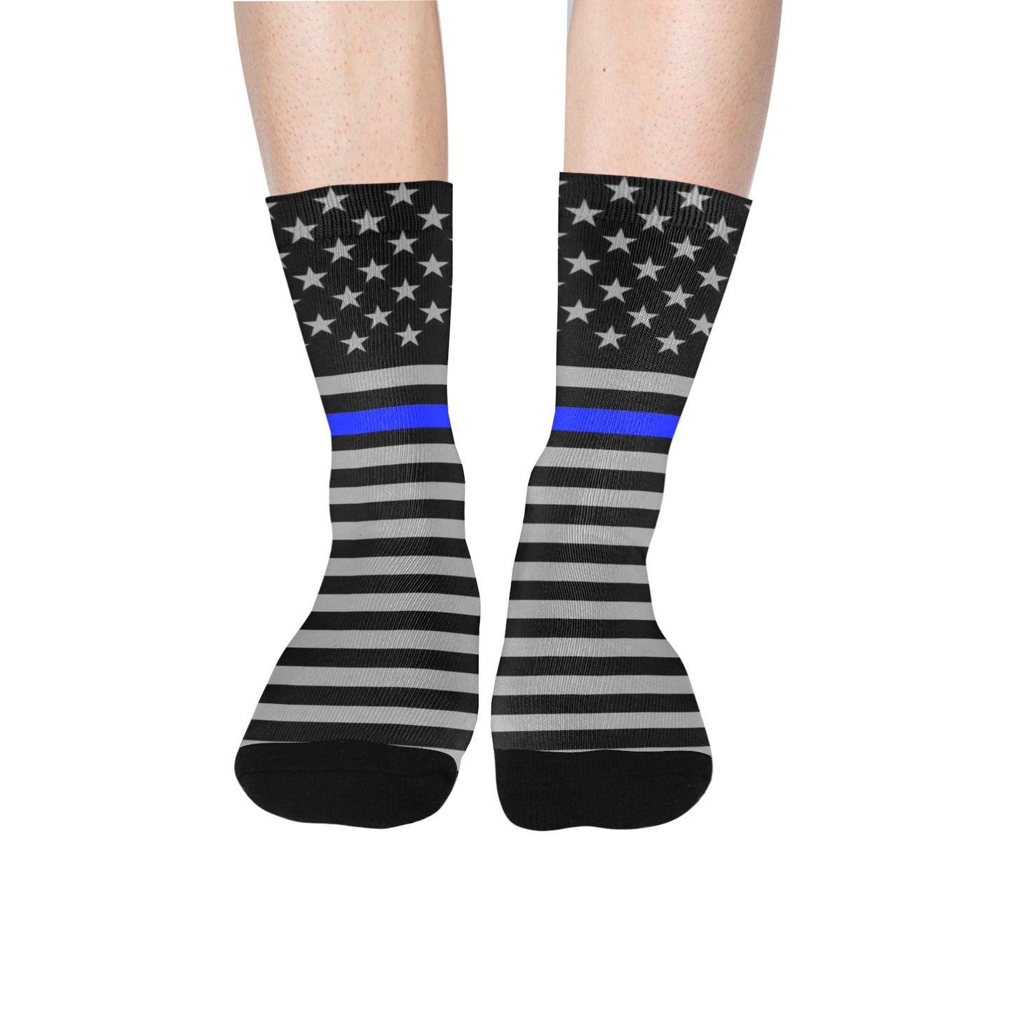 Thin Blue Line Flag Inspired Crew Socks | Ships from USA