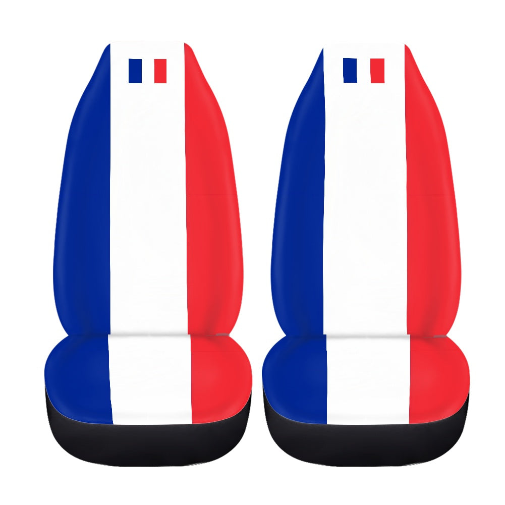 [Brand] car seat covers with French flag design.