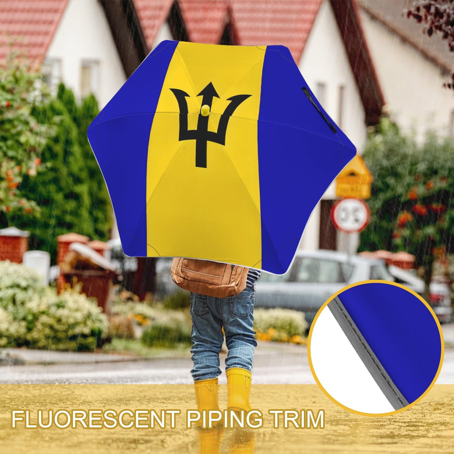 Barbados Flag Inspired Kids Safe Round Corner Umbrella