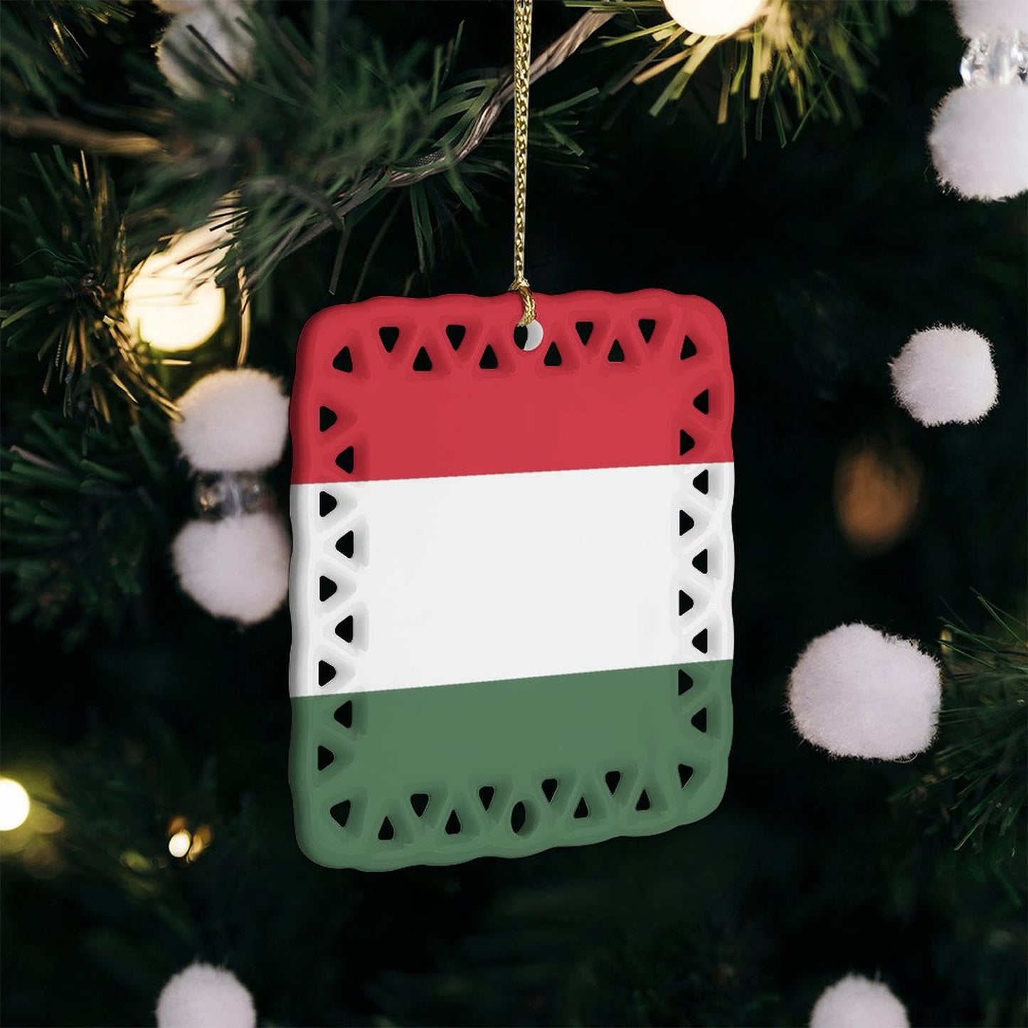 Hungary Flag Inspired Square Ceramic Ornament Made in the USA