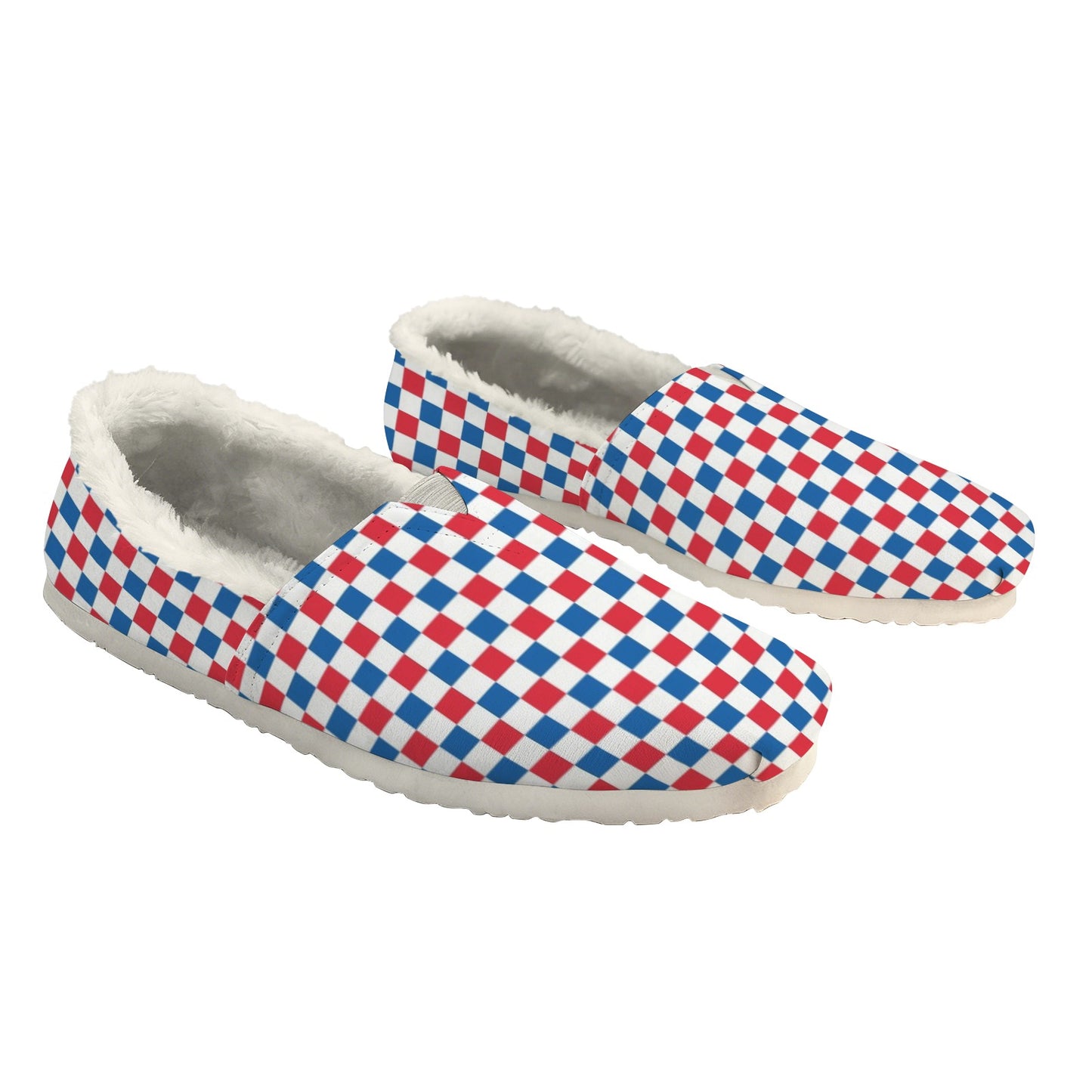 USA/American Flag Inspired Checkered Pattern Women's Fleece-Lined Canvas Slip-On