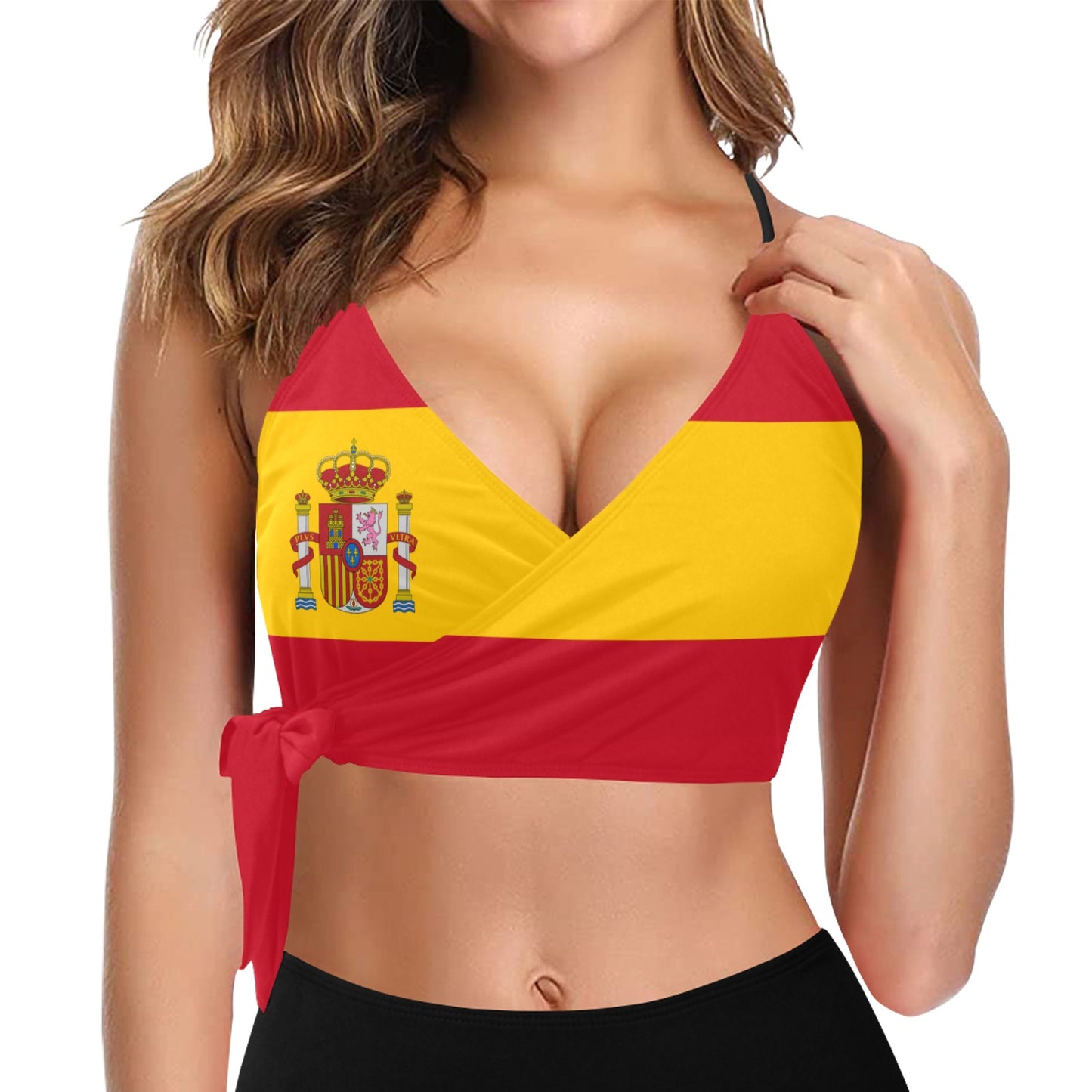 Spain Flag Inspired Knot Side Bikini Top