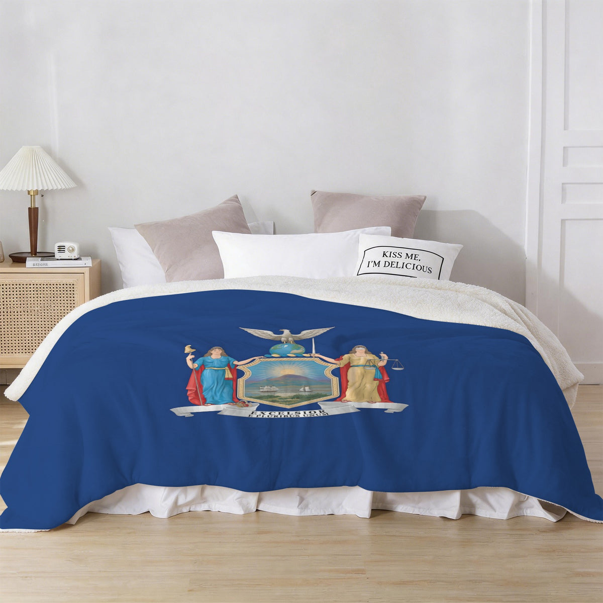 New York Flag Inspired Sherpa Fleece Blanket 90" x 108" | Printed in the USA