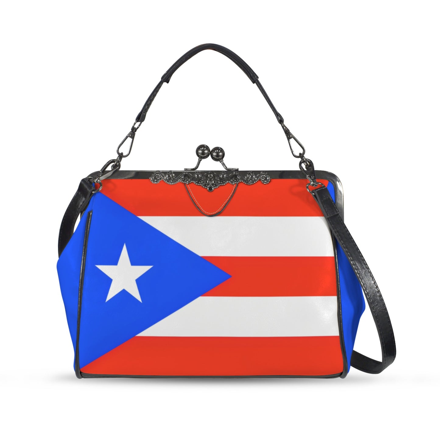 Puerto Rico Flag Inspired Kisslock Crossbody Shoulder Bag