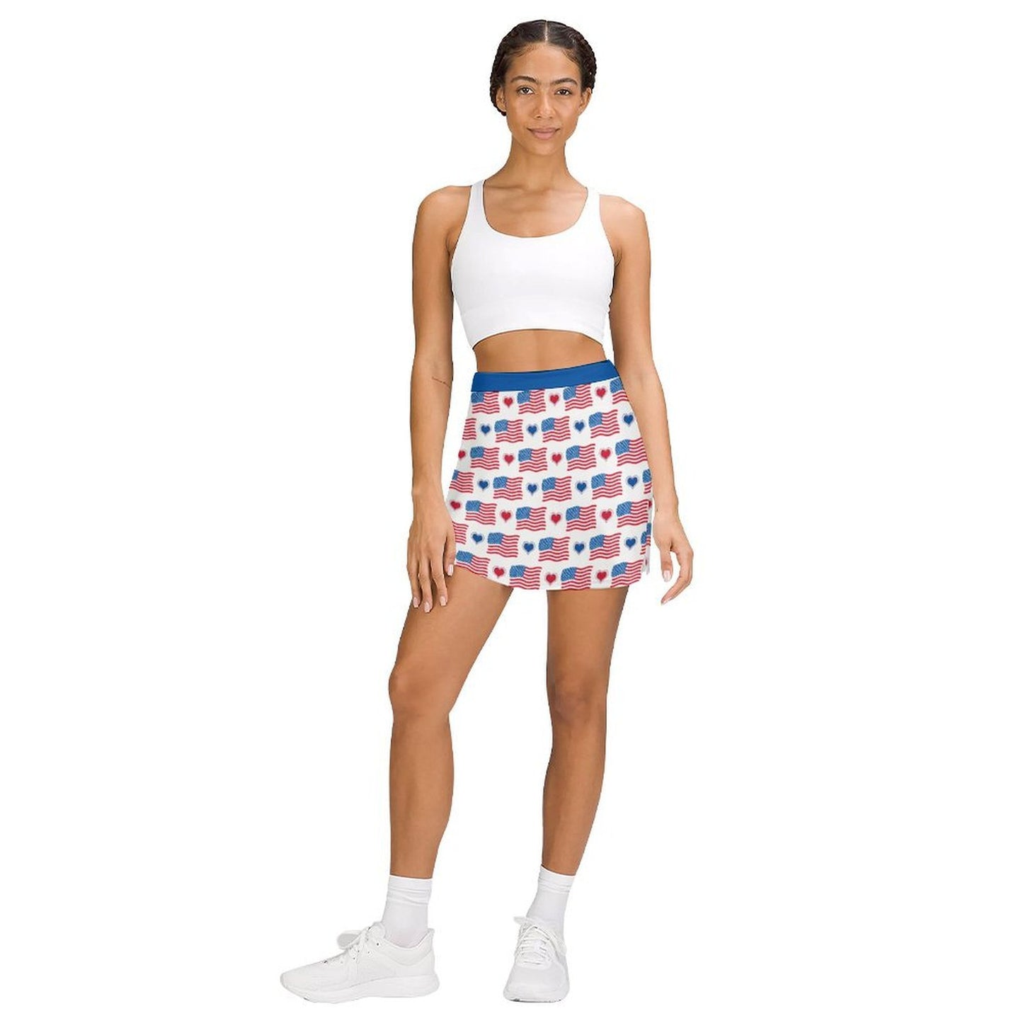 USA/American Flag Inspired Flag and Hearts Pattern Women’s Skort with Pocket