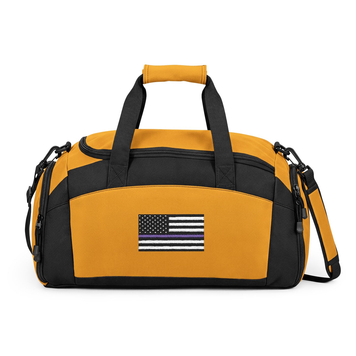 Thin Blue Line Flag Gym Bag — Black Duffle with Embroidered Thin Blue Line Flag