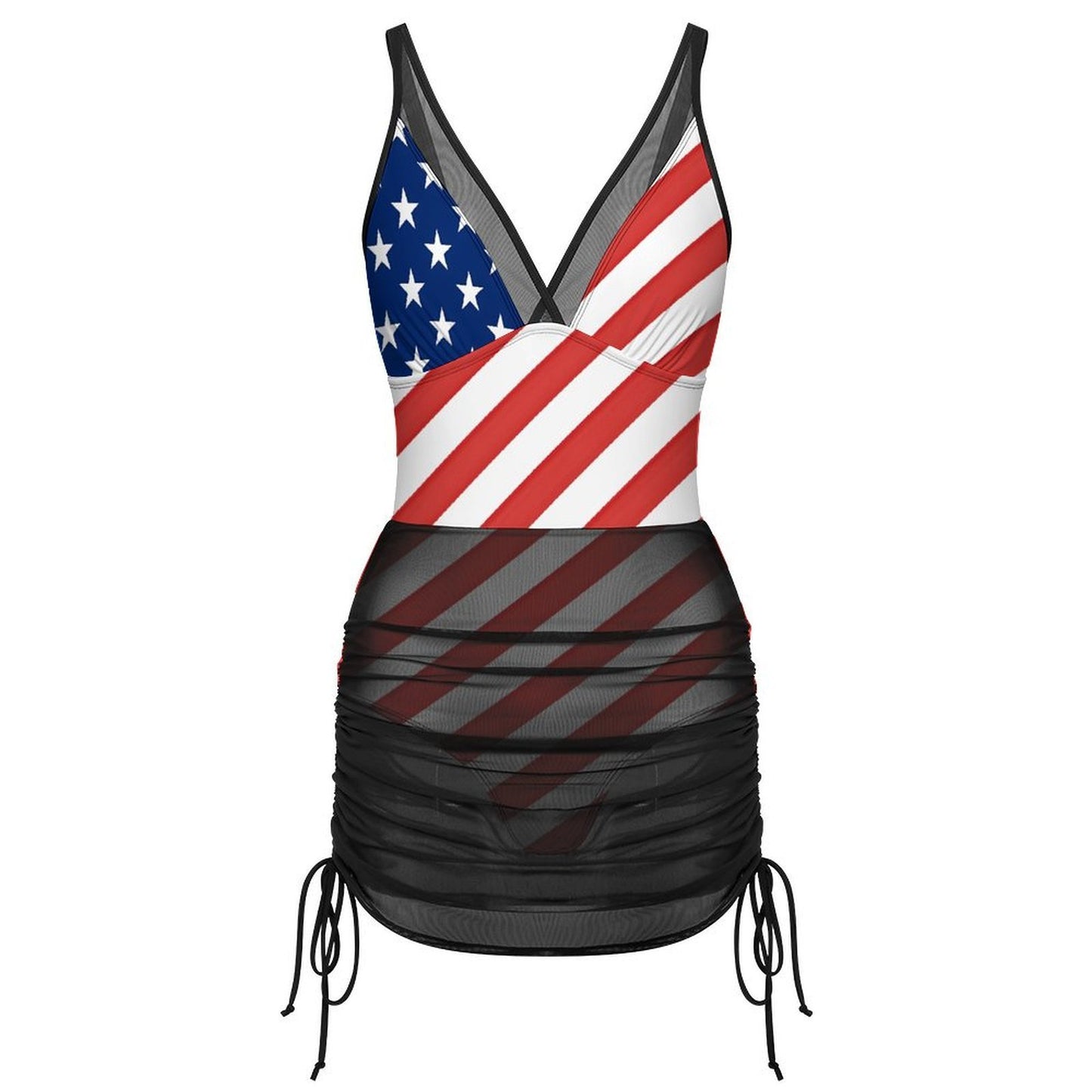 USA/American Flag Inspired Women's Mesh Plunge One-Piece Swimsuit
