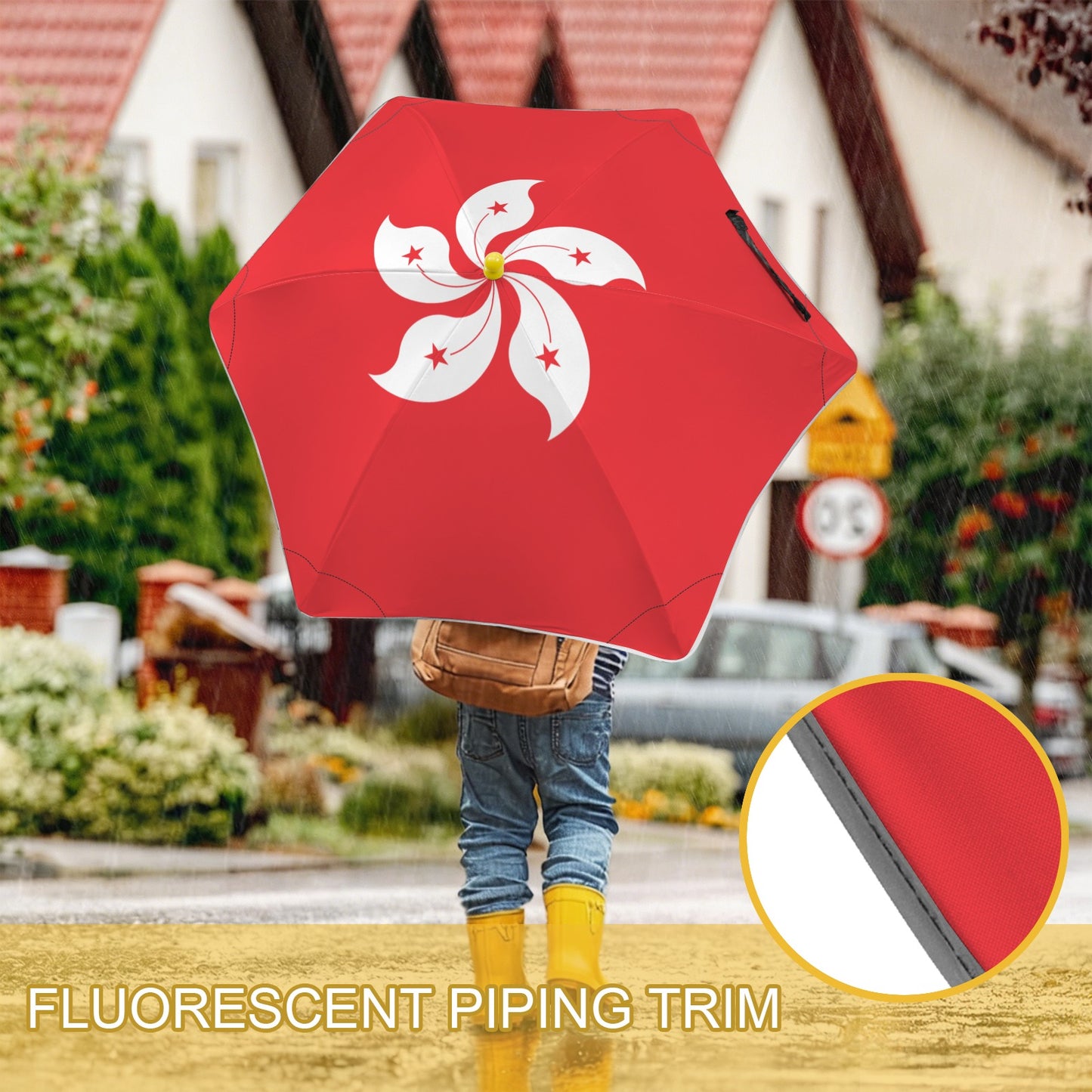 Hong Kong Flag Inspired Kids Safe Round Corner Umbrella