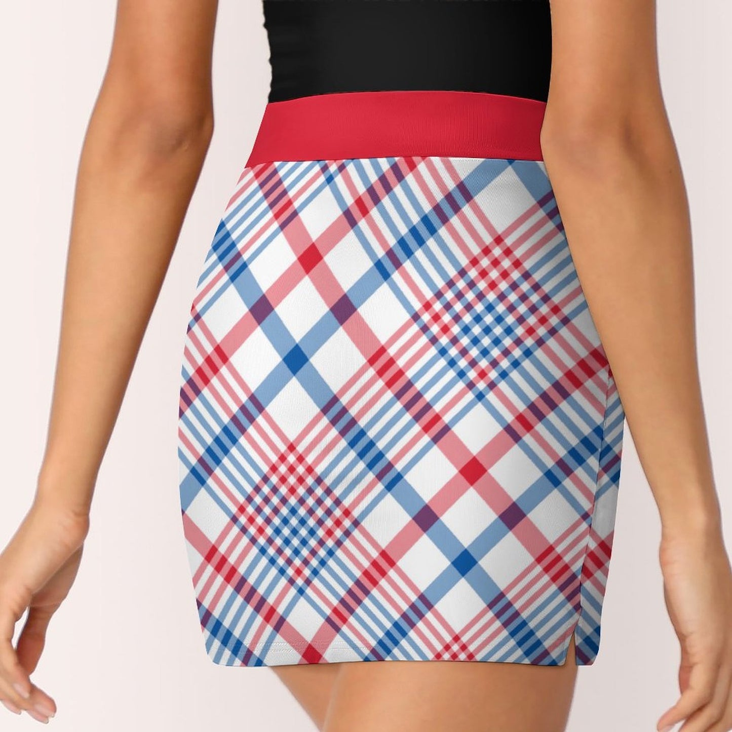 USA/American Flag Inspired Plaid Pattern Women’s Skort with Pocket