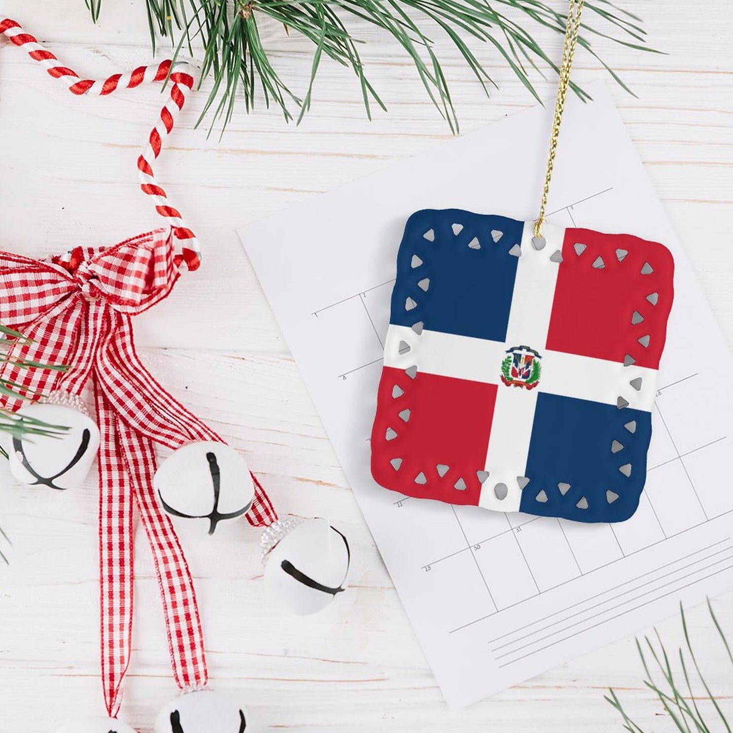 Dominican Republic Flag Inspired Square Ceramic Ornament Made in the USA