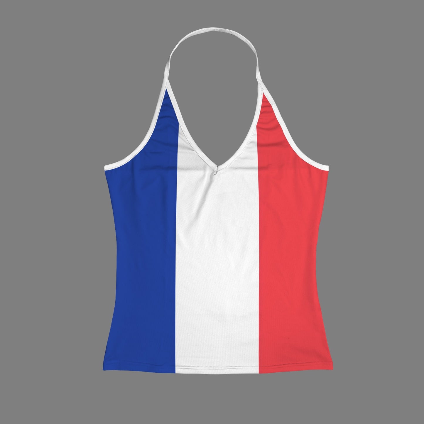 France Flag Inspired V-neck Halter Open Back Tank Top