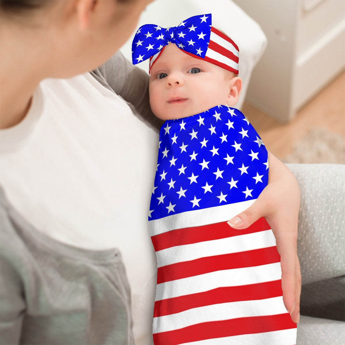 USA/American Flag Inspired Baby Swaddle Sack with Baby Headband