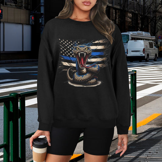 Thin Blue Line Flag (distressed) with Snake Unisex Fleece Sweatshirt (Made in the USA)