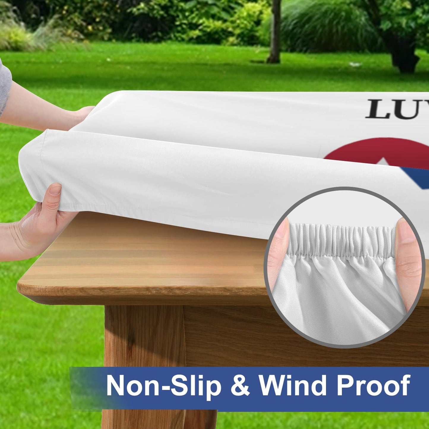 LUV MY FLAG LOGO Picnic Table Cover (72" x 30") (Made in the USA)