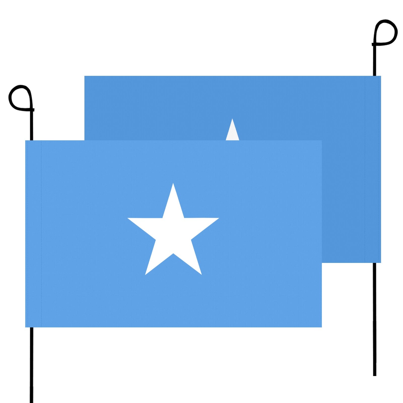 Two blue flags featuring white stars, Luv My Flag.