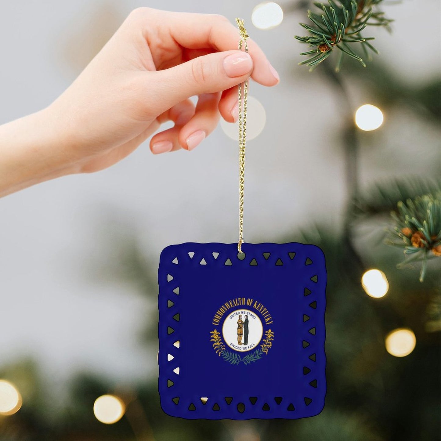 Kentucky Flag Inspired Square Ceramic Ornament Made in the USA