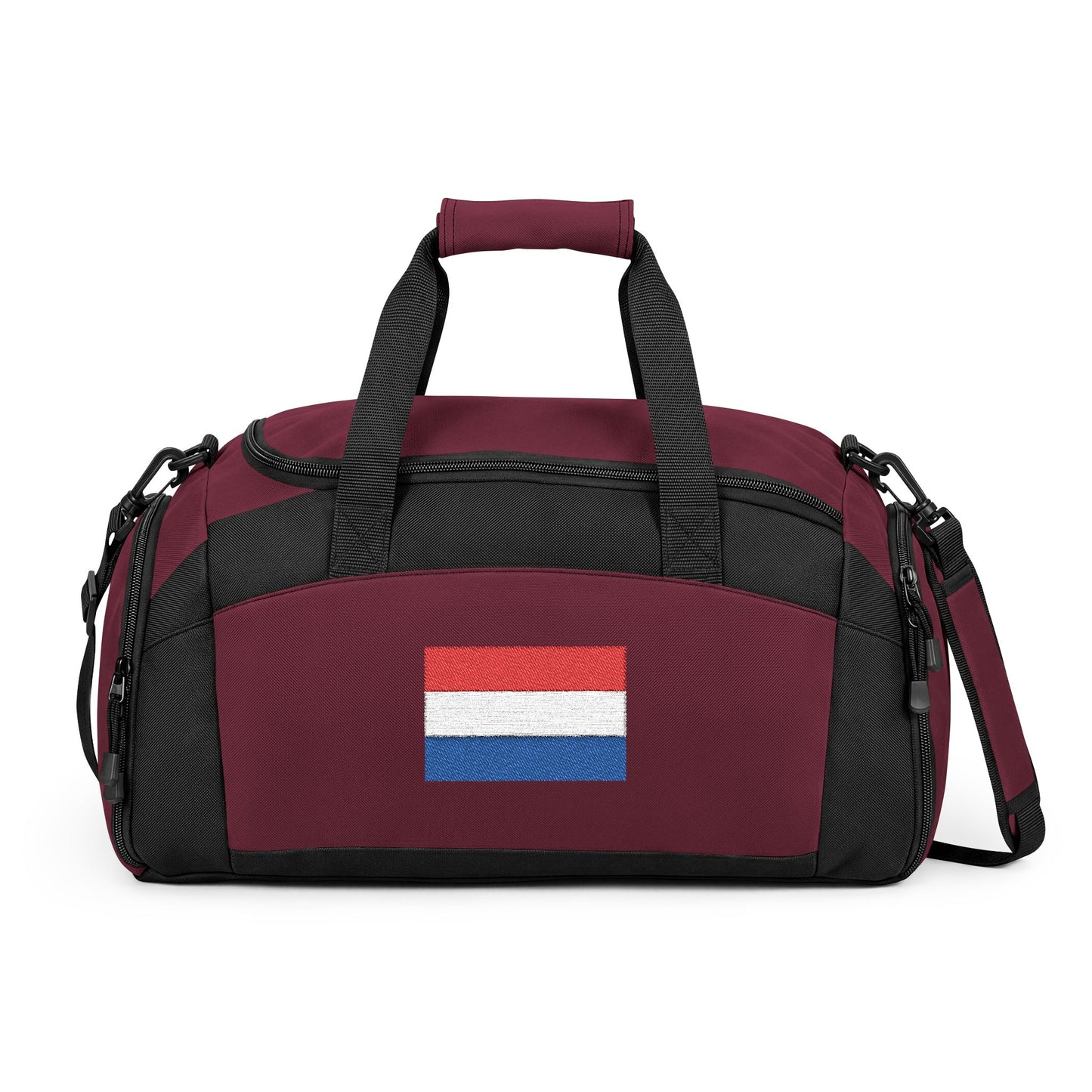 Netherlands Flag Gym Bag — Black Duffle with Embroidered Netherlands Flag