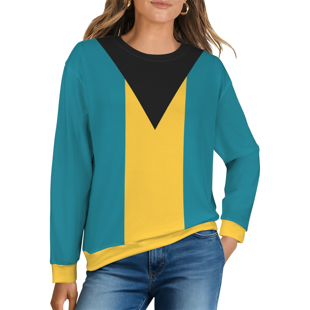 Bahamas Flag Inspired Women's Crew Neck Sweater Printed in the USA