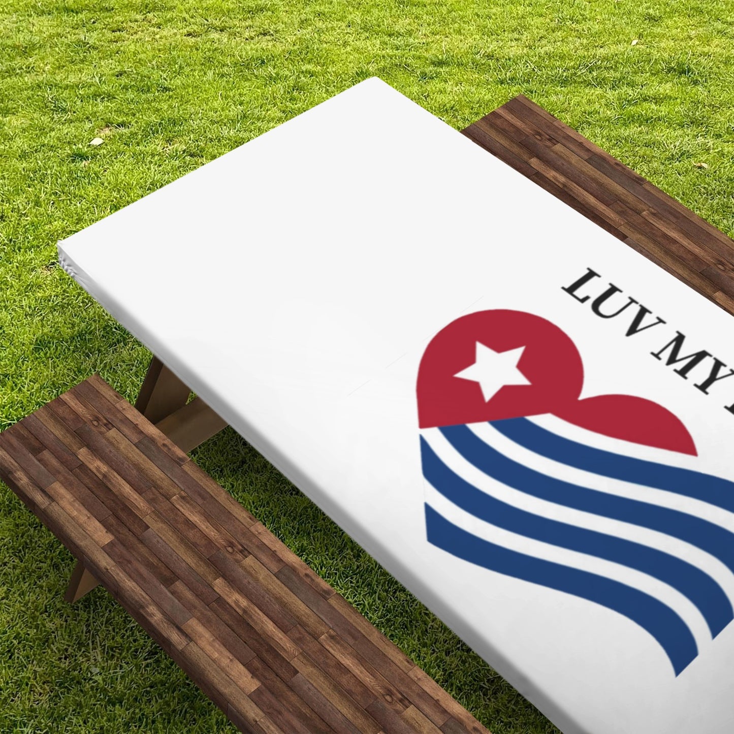 LUV MY FLAG LOGO Picnic Table Cover (72" x 30") (Made in the USA)