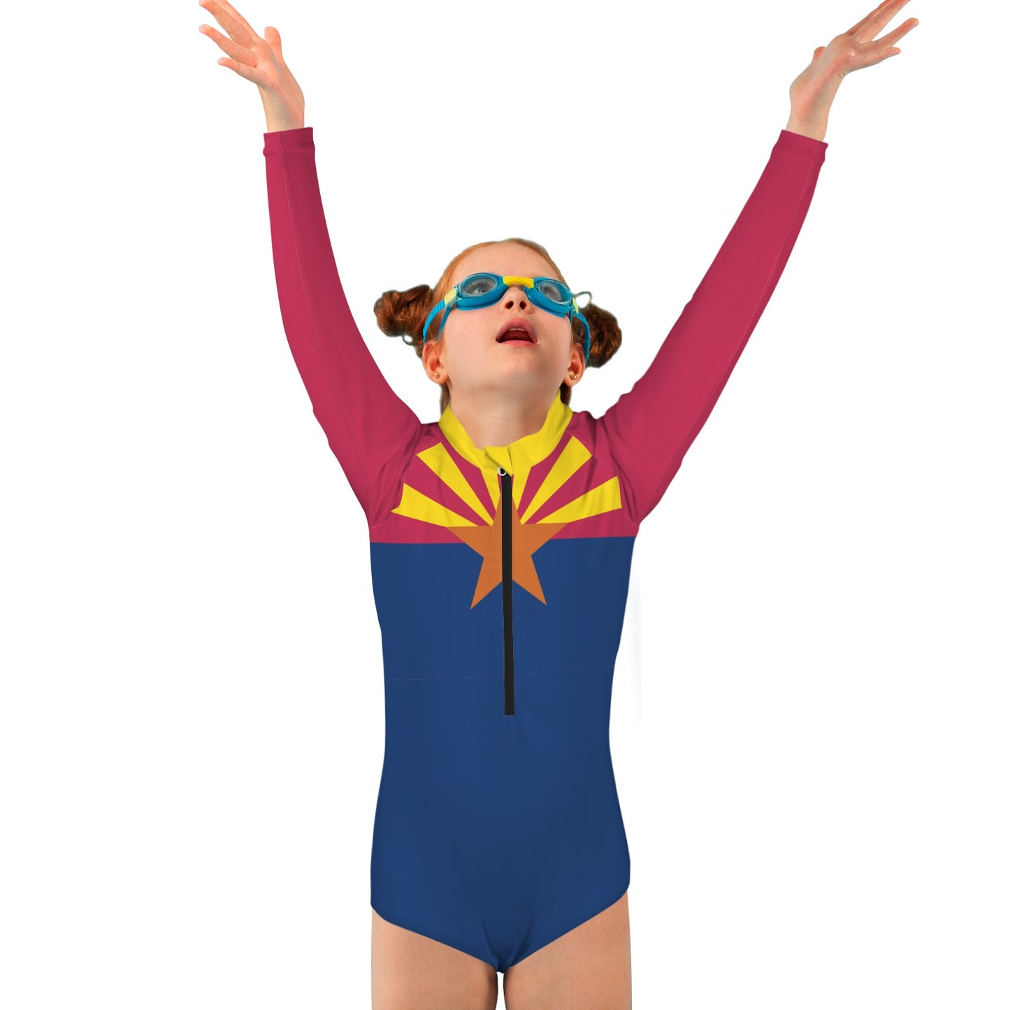 Arizona Flag Inspired Big Girls' Long Sleeve One-Piece Swimsuit