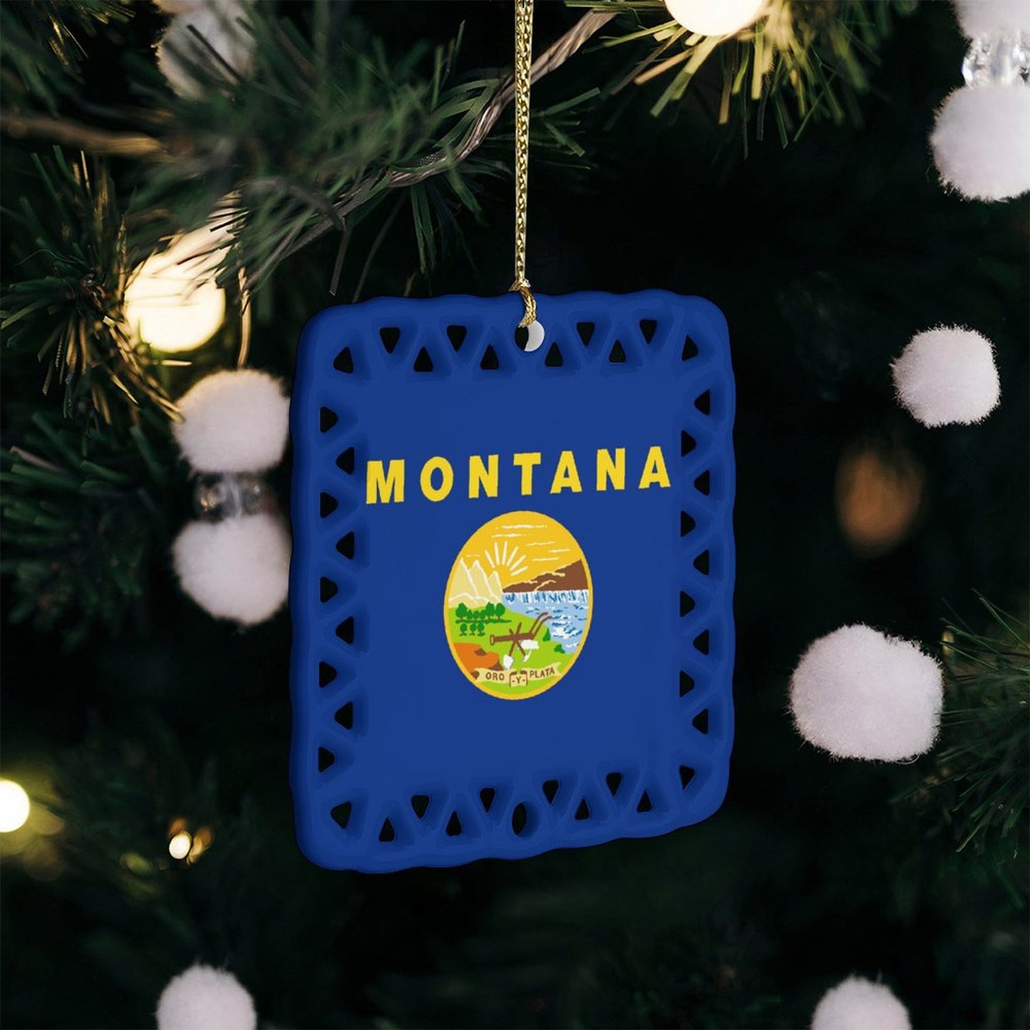 Montana Flag Inspired Square Ceramic Ornament Made in the USA