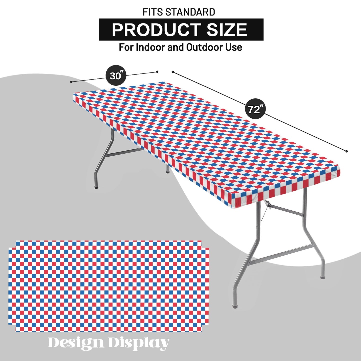 USA/American Flag Inspired Checkered Pattern Custom Elastic Fitted Tablecloth 72x30 inch (Made in the USA)