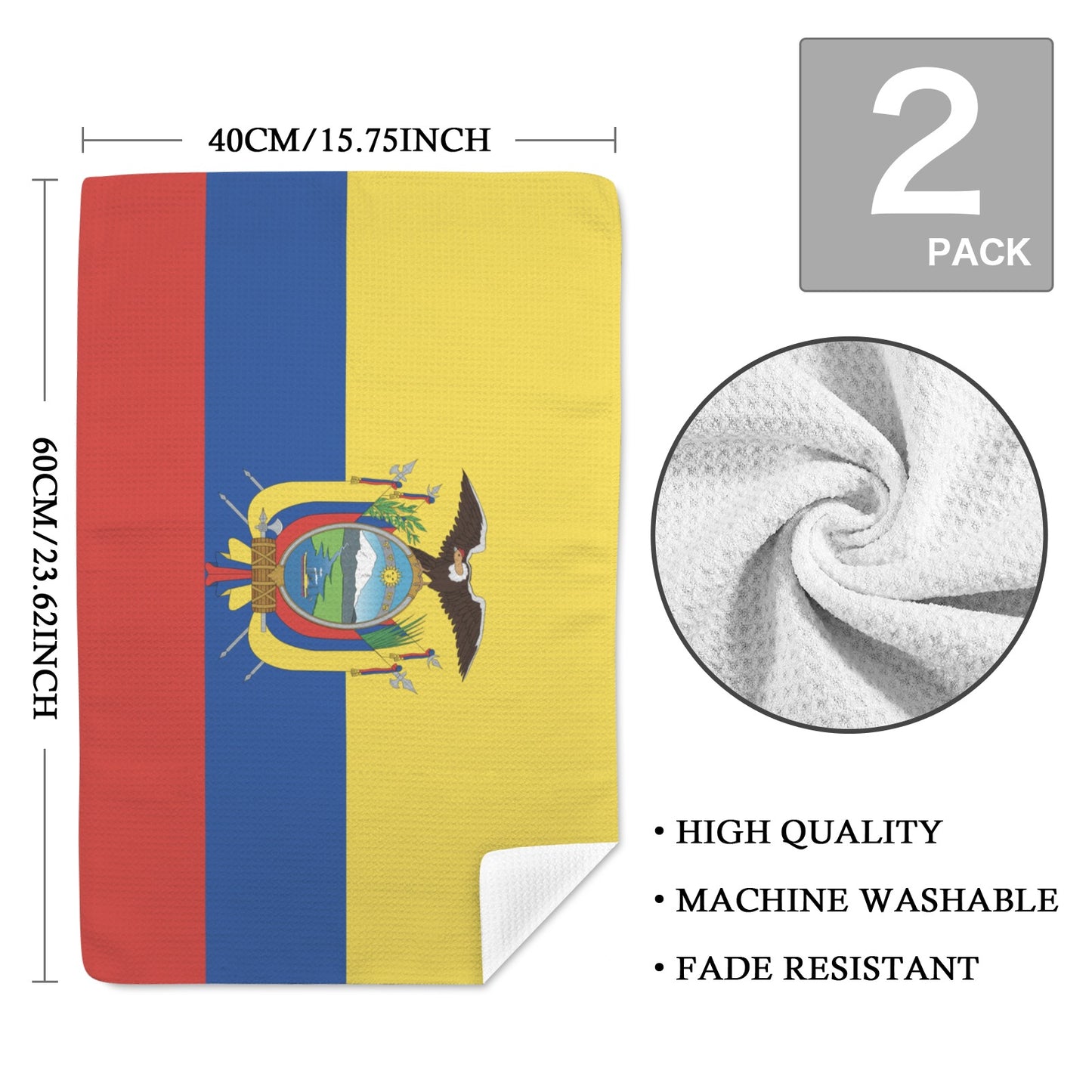 Ecuador Flag Inspired Kitchen Towel 40X60cm (Pack of 2) (Made in the USA)