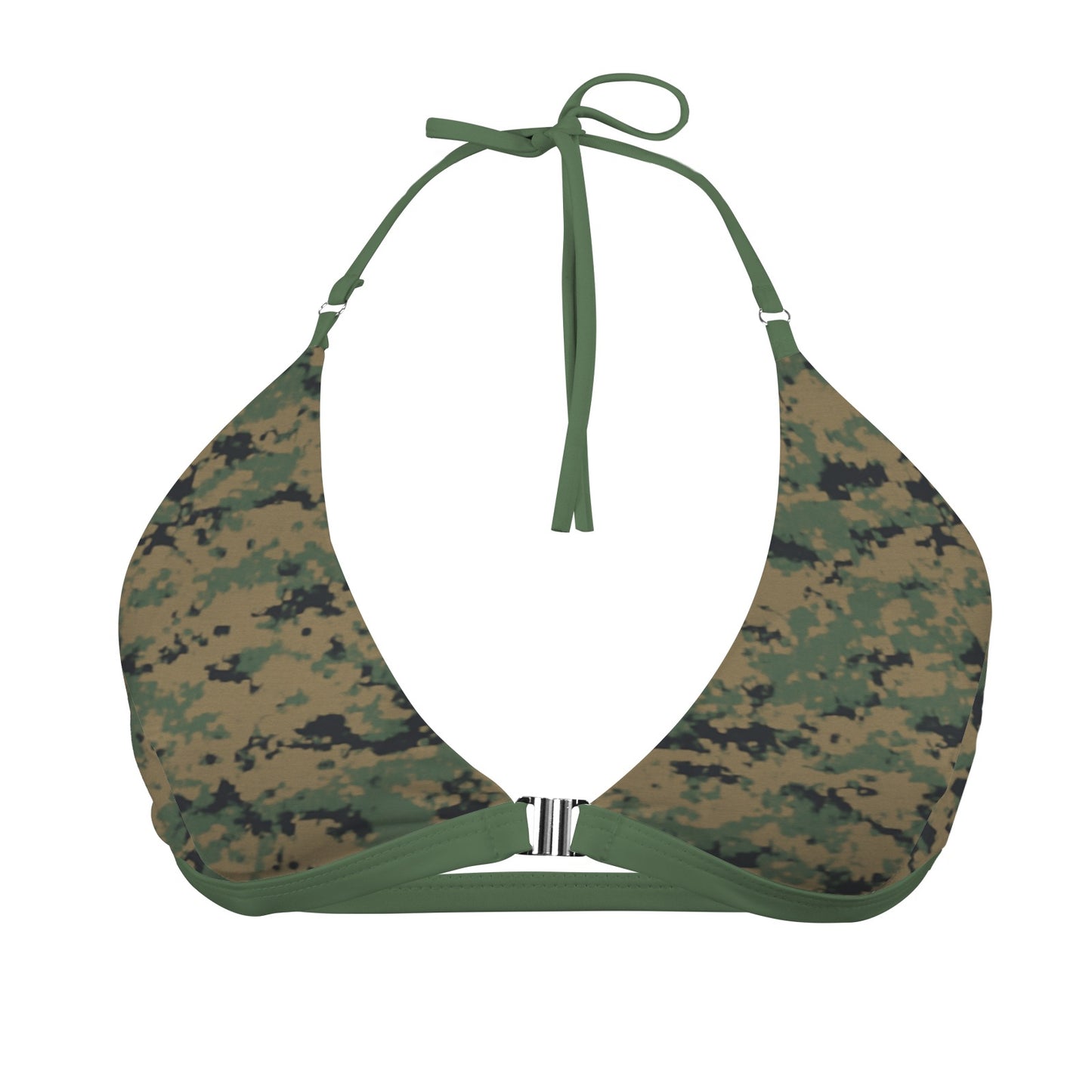 Thin Green Line Flag Inspired Digital Camo Women's Halter Bikini Top with Front Buckle