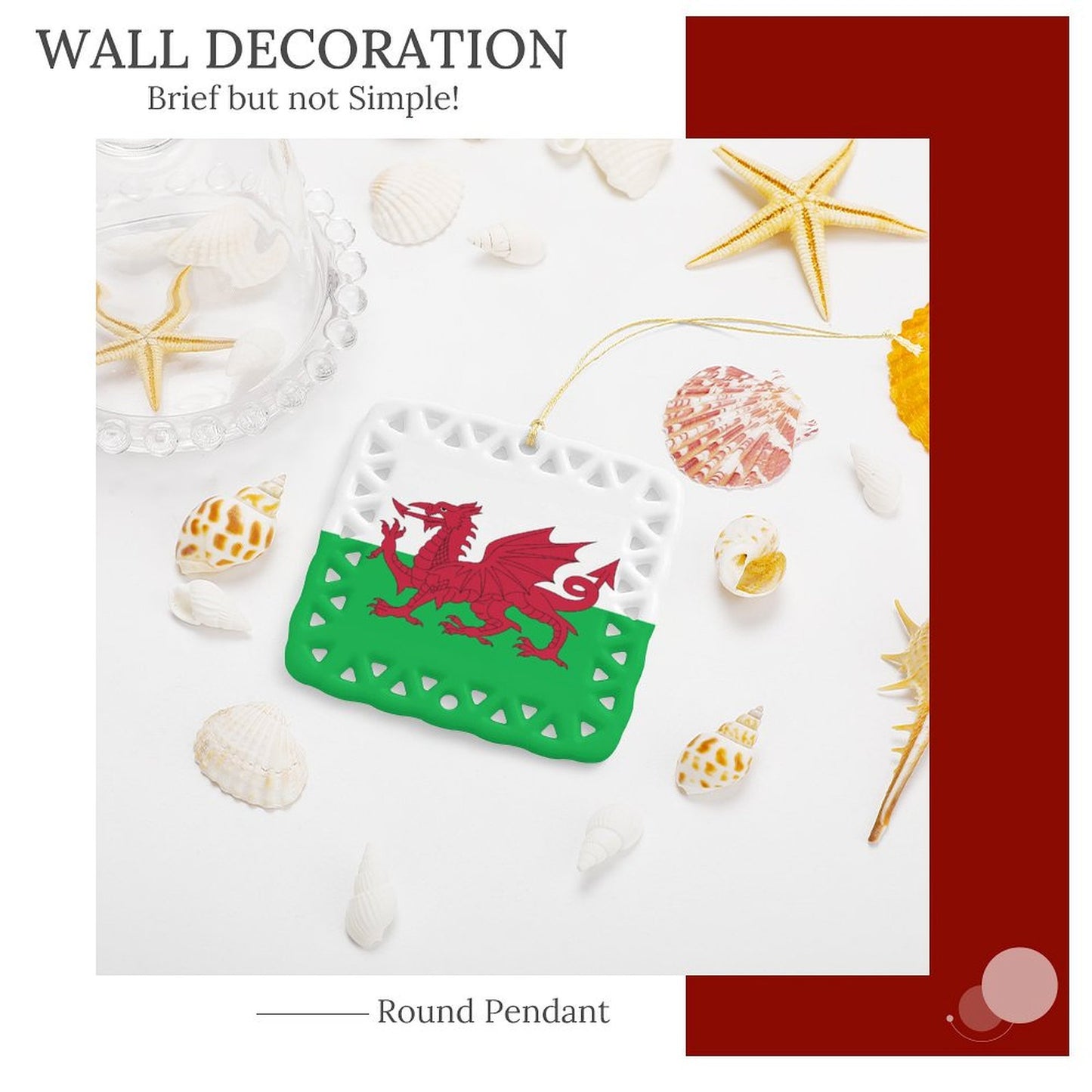 Wales Flag Inspired Square Ceramic Ornament Made in the USA