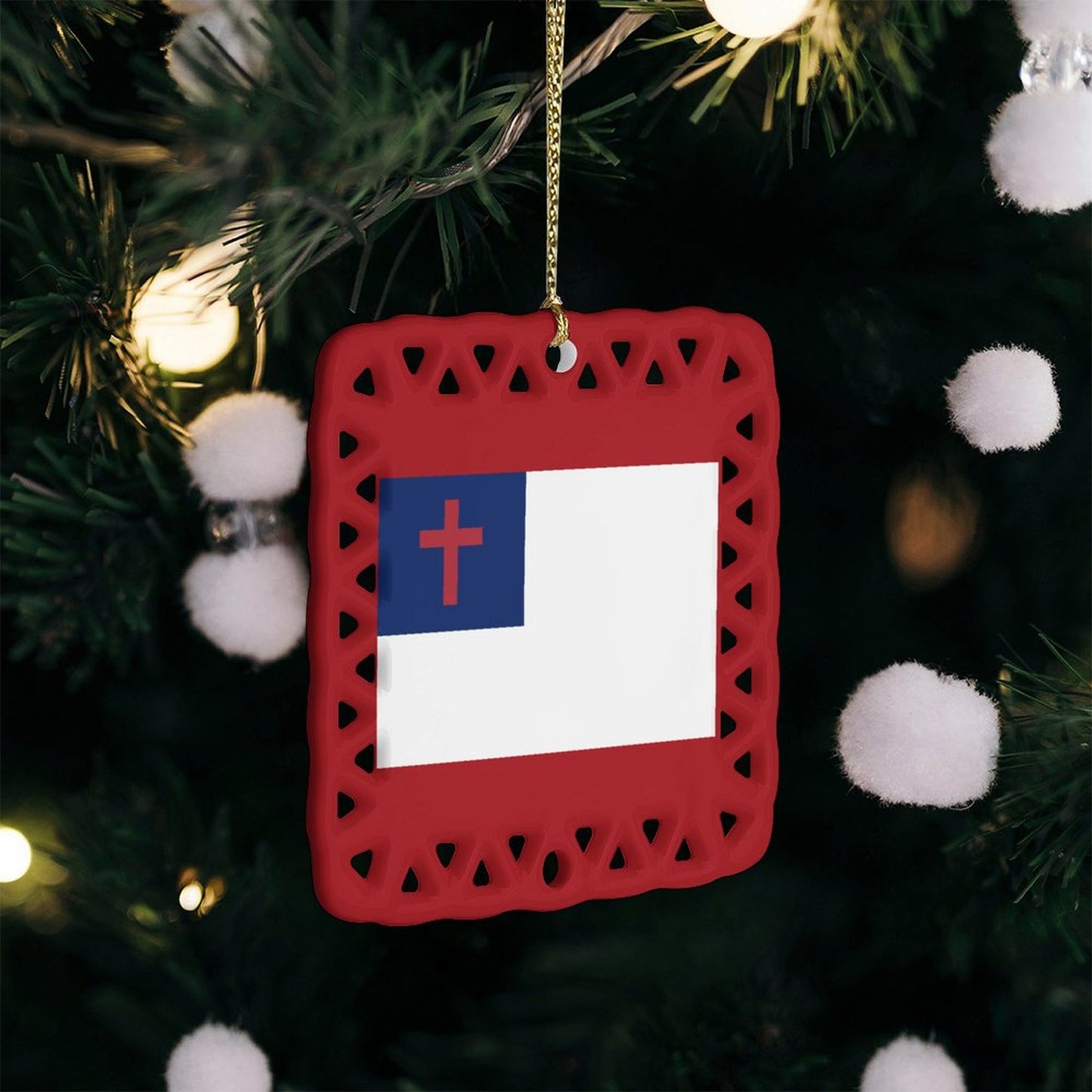 Christian Flag Inspired Square Ceramic Ornament Made in the USA