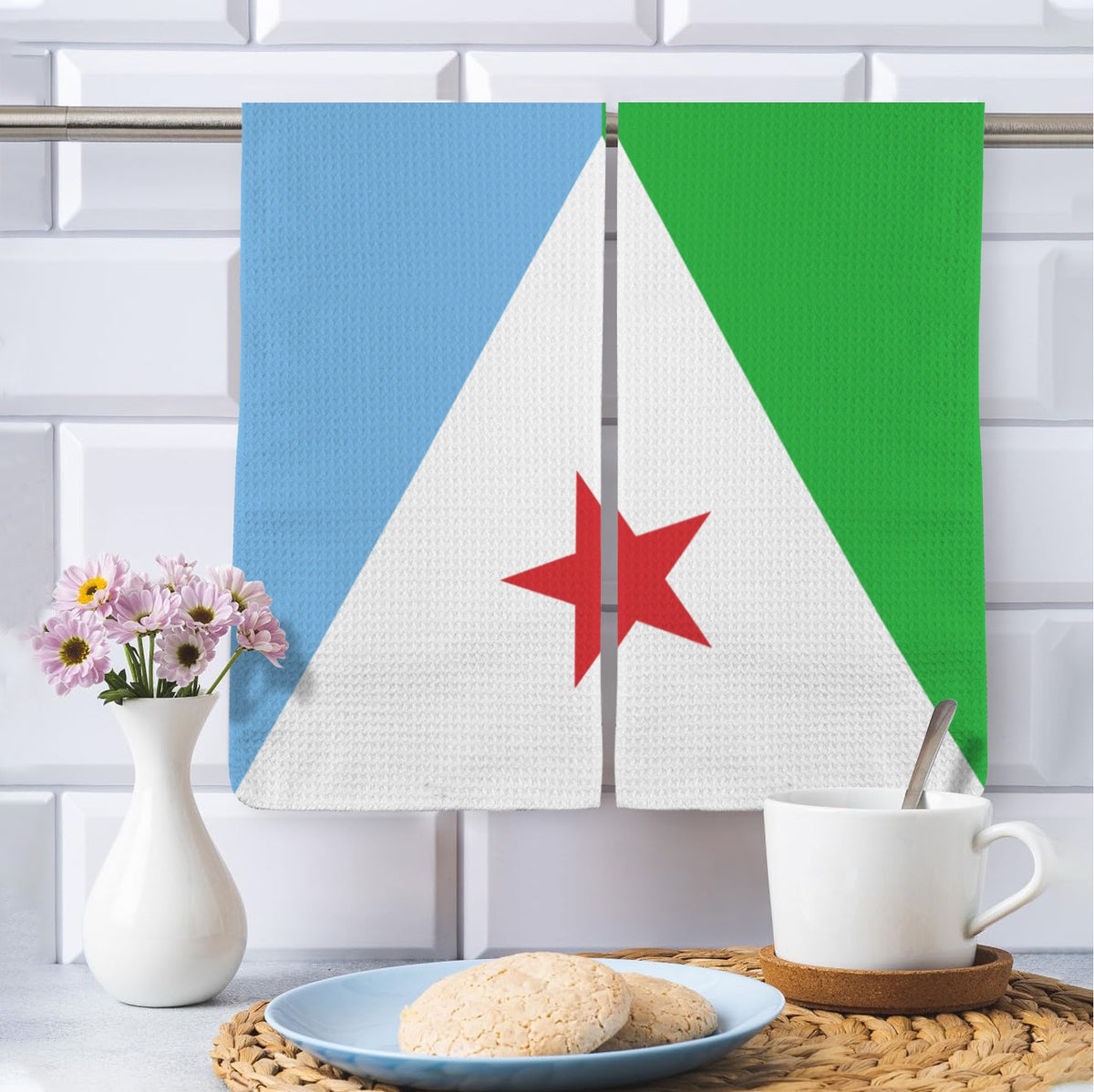 Djibouti Flag Inspired Kitchen Towel 40X60cm (Pack of 2) | Printed In the USA