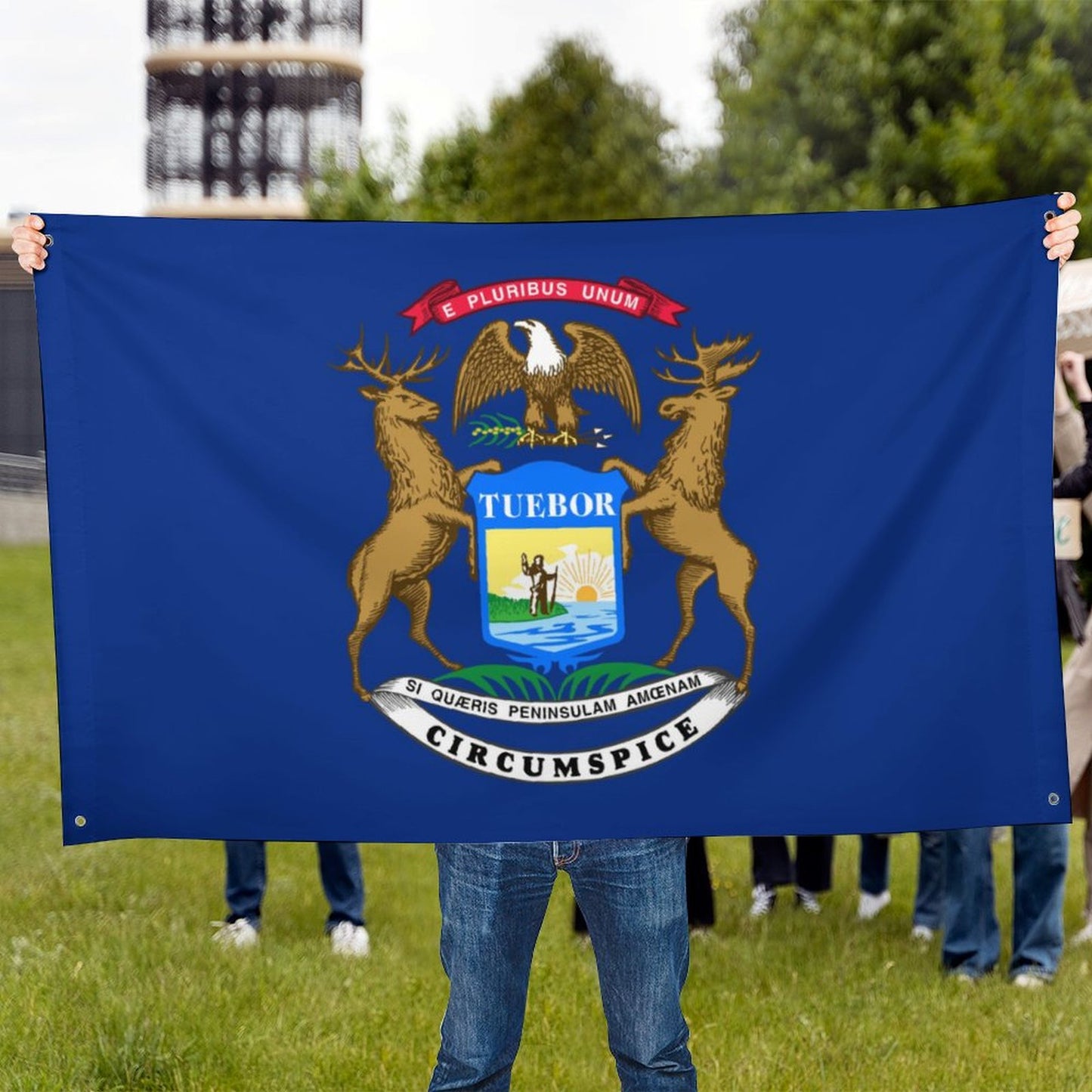 Michigan Flag Inspired Wall Mount Flag with Four Grommets (35x59 in)