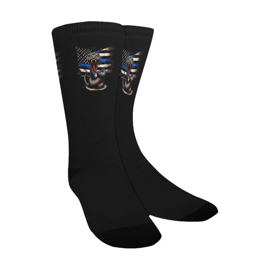 Thin Blue Line Flag Inspired Snake Kid's Custom Socks (Made in the USA)