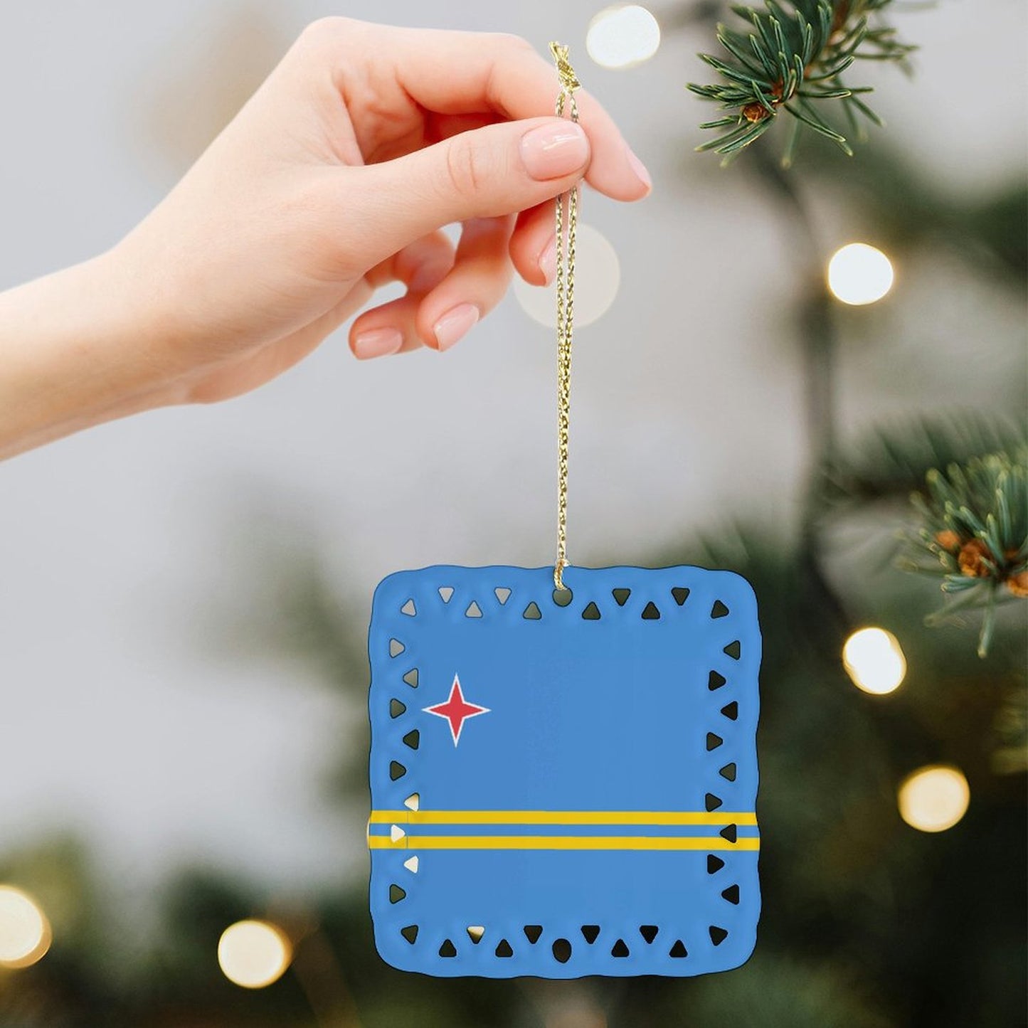 Aruba Flag Inspired Square Ceramic Ornament Made in the USA