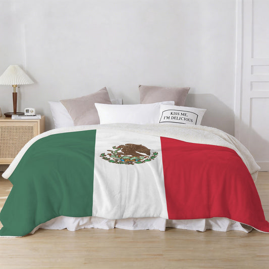 Mexico Flag Inspired Sherpa Fleece Blanket 90" x 108" | Prtinted in the USA