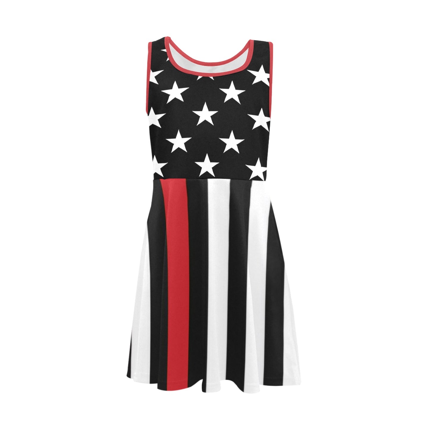 Thin Red Line Flag Inspired Girls' Sleeveless Sundress | Ships from USA