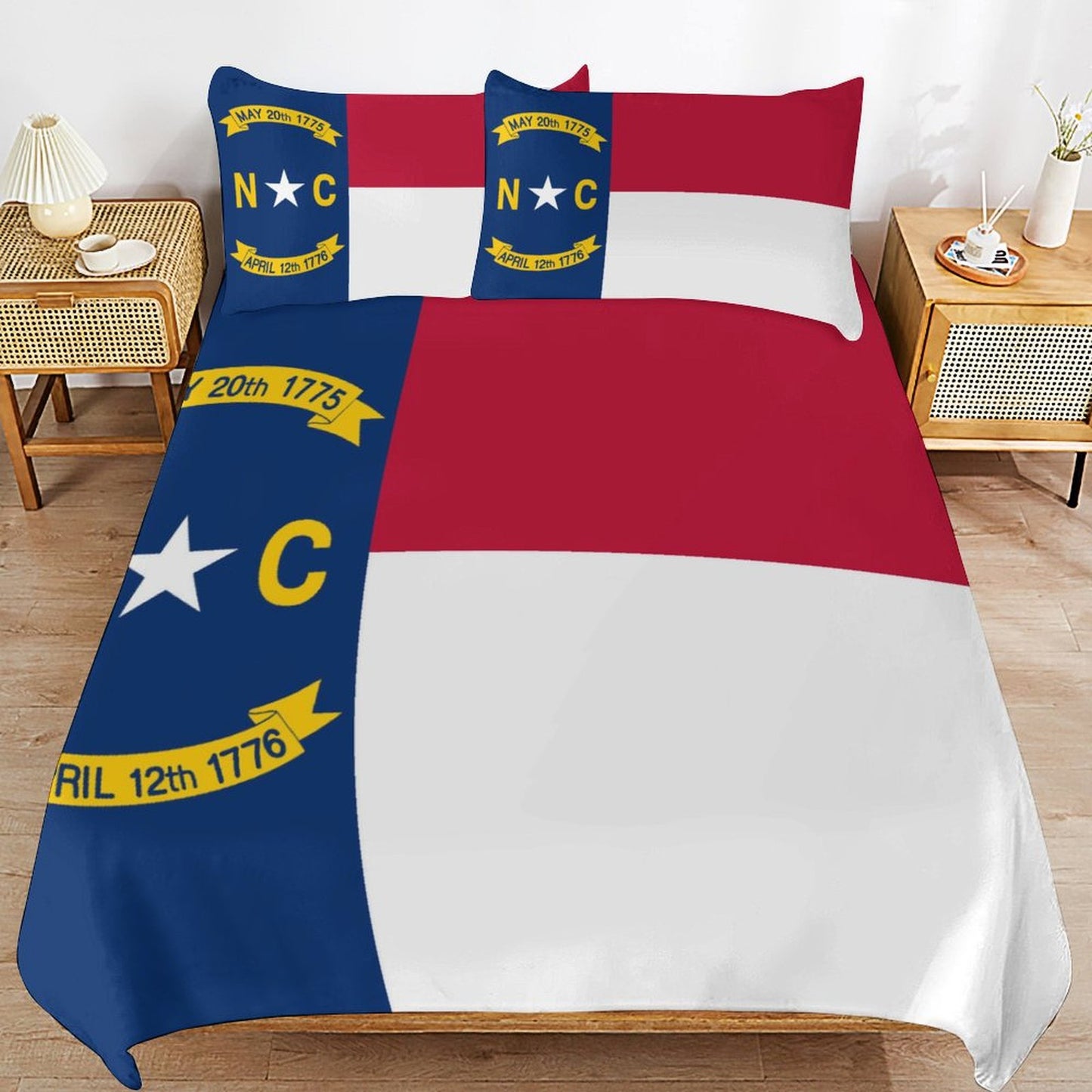 North Carolina Flag Inspired 3-Piece Bedding Set (1 Duvet Cover + 2 Pillow Shams) – 102"×90"