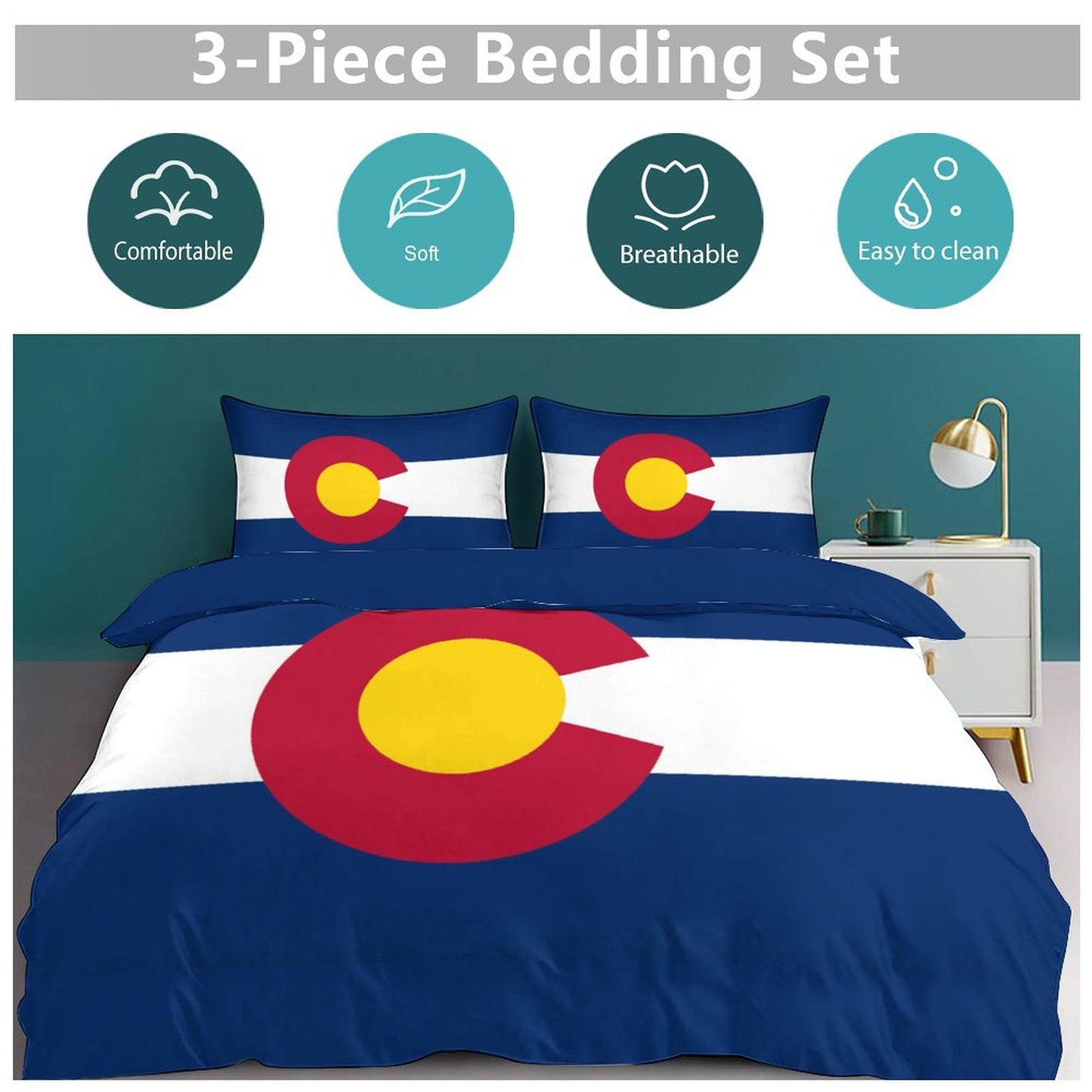 Colorado Flag Inspired 3-Piece Bedding Set (1 Duvet Cover + 2 Pillow Shams) – 102"×90"