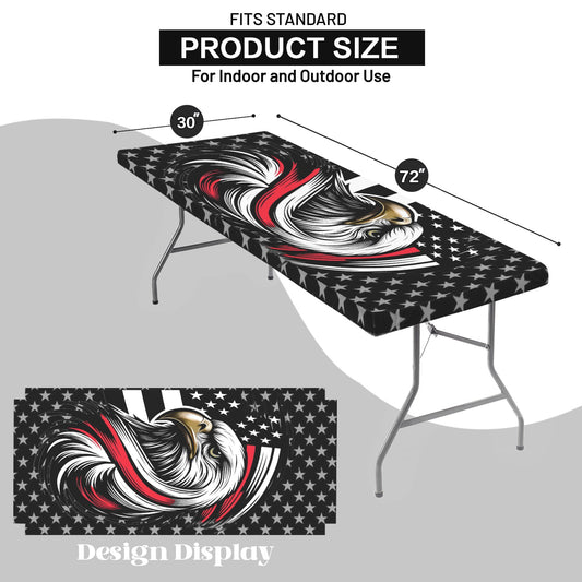 Thin Red Line Flag Inspired Eagle Custom Elastic Fitted Tablecloth 72x30 inch (Made in the USA)