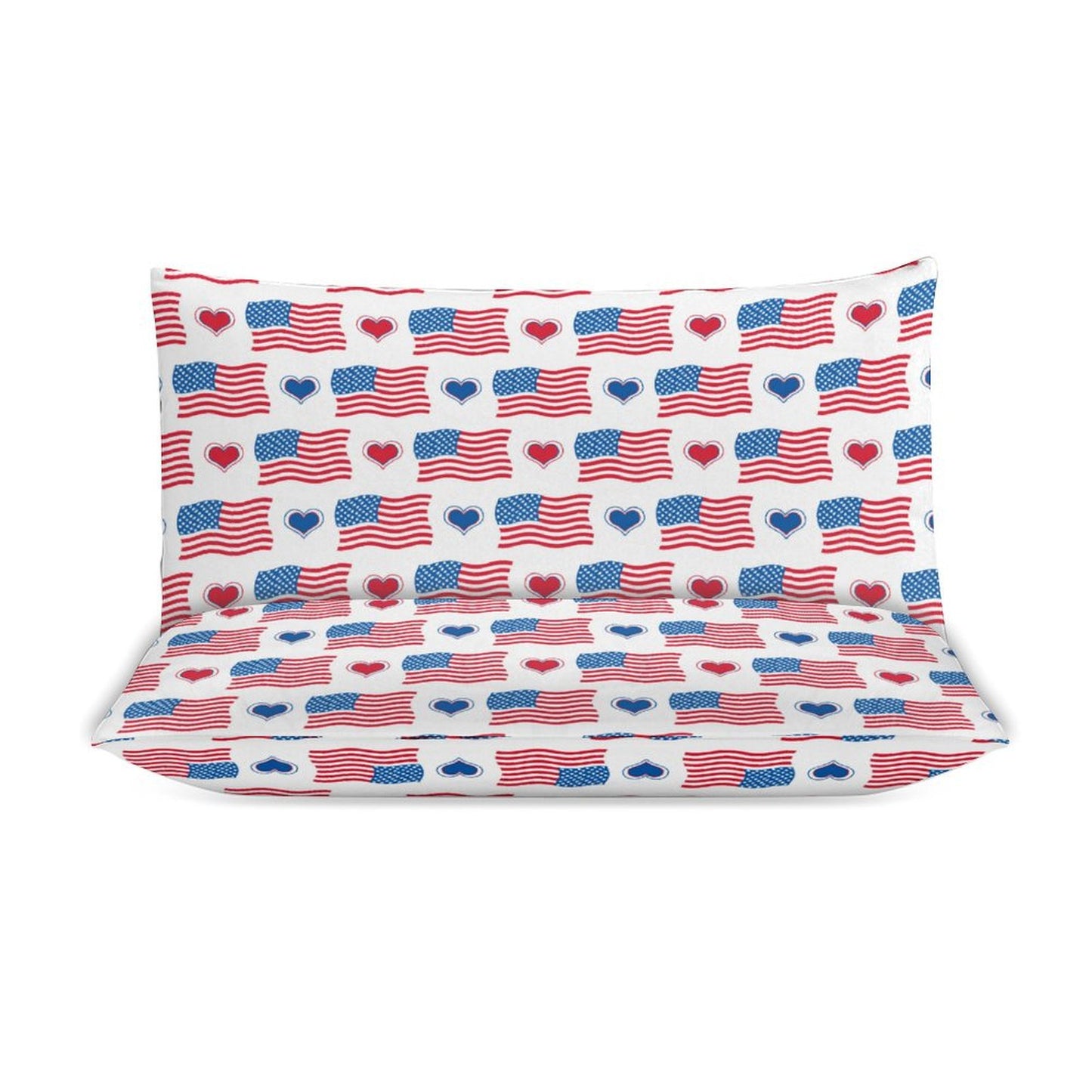 USA/American Flag Inspired Flag and Hearts Pattern 3-Piece Bedding Set (1 Duvet Cover + 2 Pillow Shams) – 102"×90"