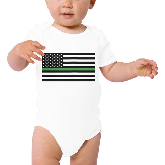 Thin Green Line Flag Baby Short Sleeve Unisex Bodysuits（Made in USA）