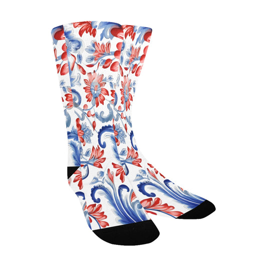 USA/American Flag Inspired Floral Pattern Kid's Custom Socks (Made in the USA)